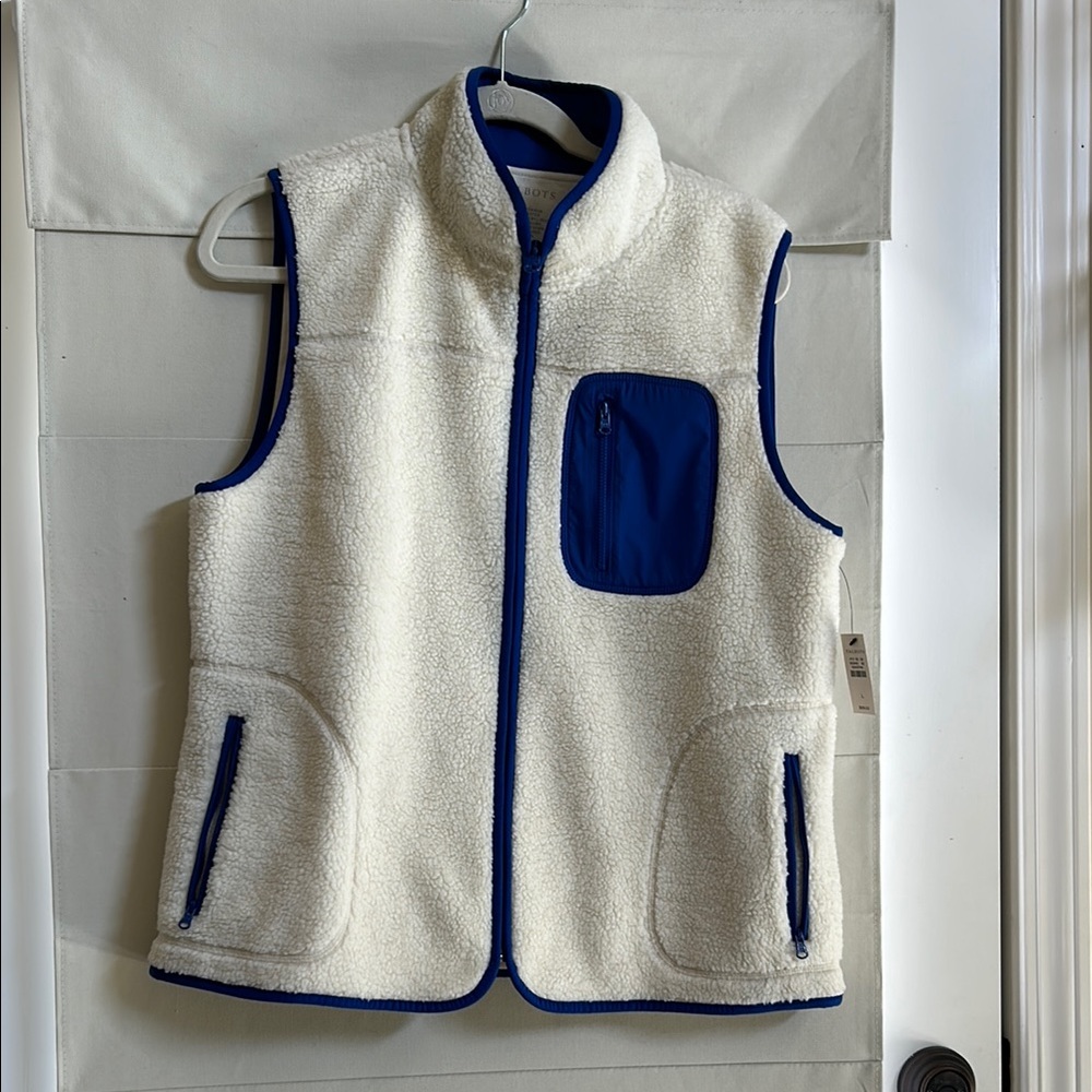 Cream and Blue Fleece Vest by Talbots